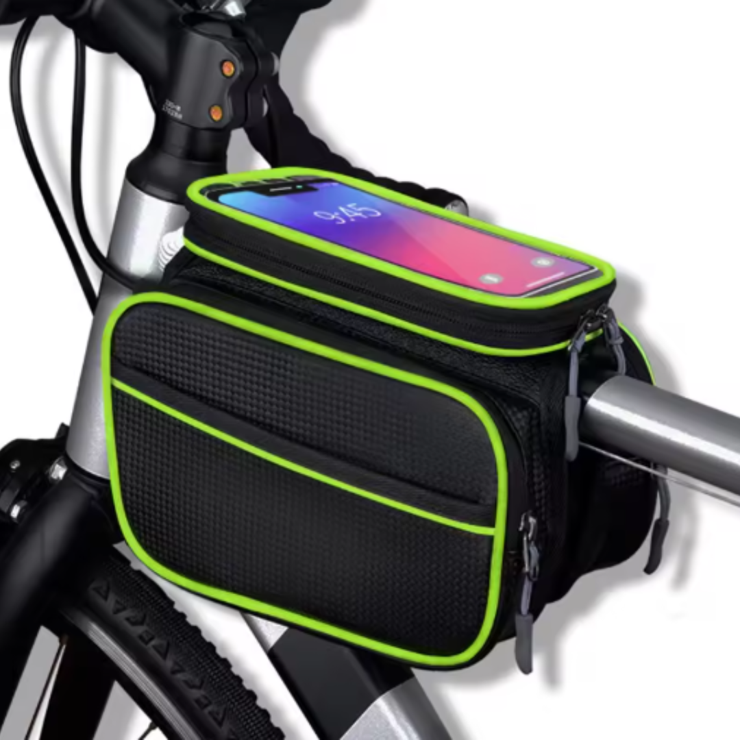 Fahrrad-Rahmentasche mit Handyfach ⎜ Wasserdichte Oberrohrtasche mit Stauraum und Touchscreen-Fenster