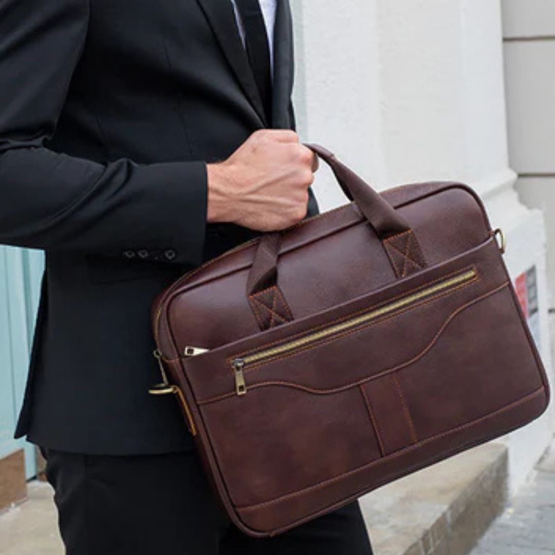 Laptoptasche aus Echtleder für Herren ⎜ Vintage Aktentasche mit praktischen Fächern und robustem Design
