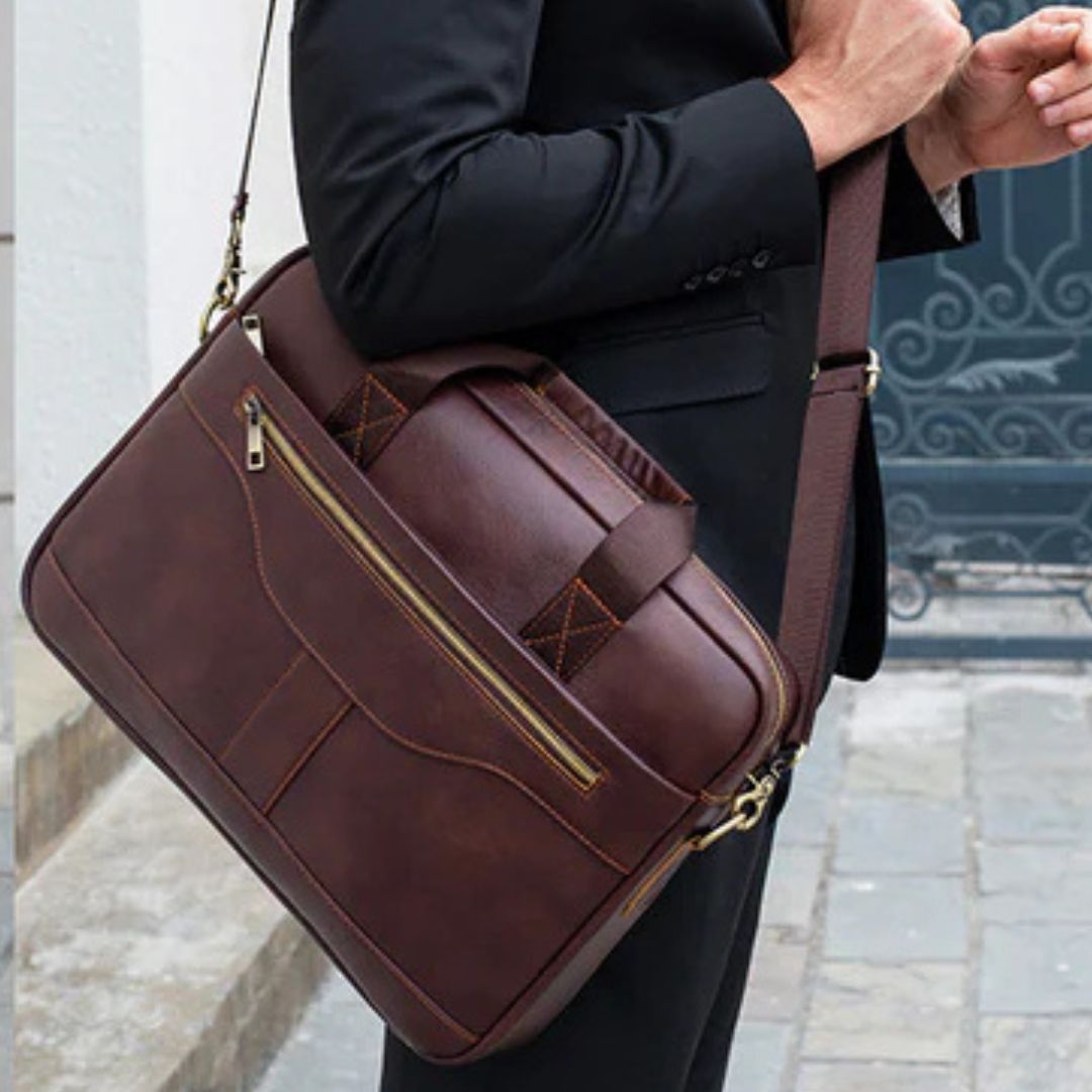 Laptoptasche aus Echtleder für Herren ⎜ Vintage Aktentasche mit praktischen Fächern und robustem Design