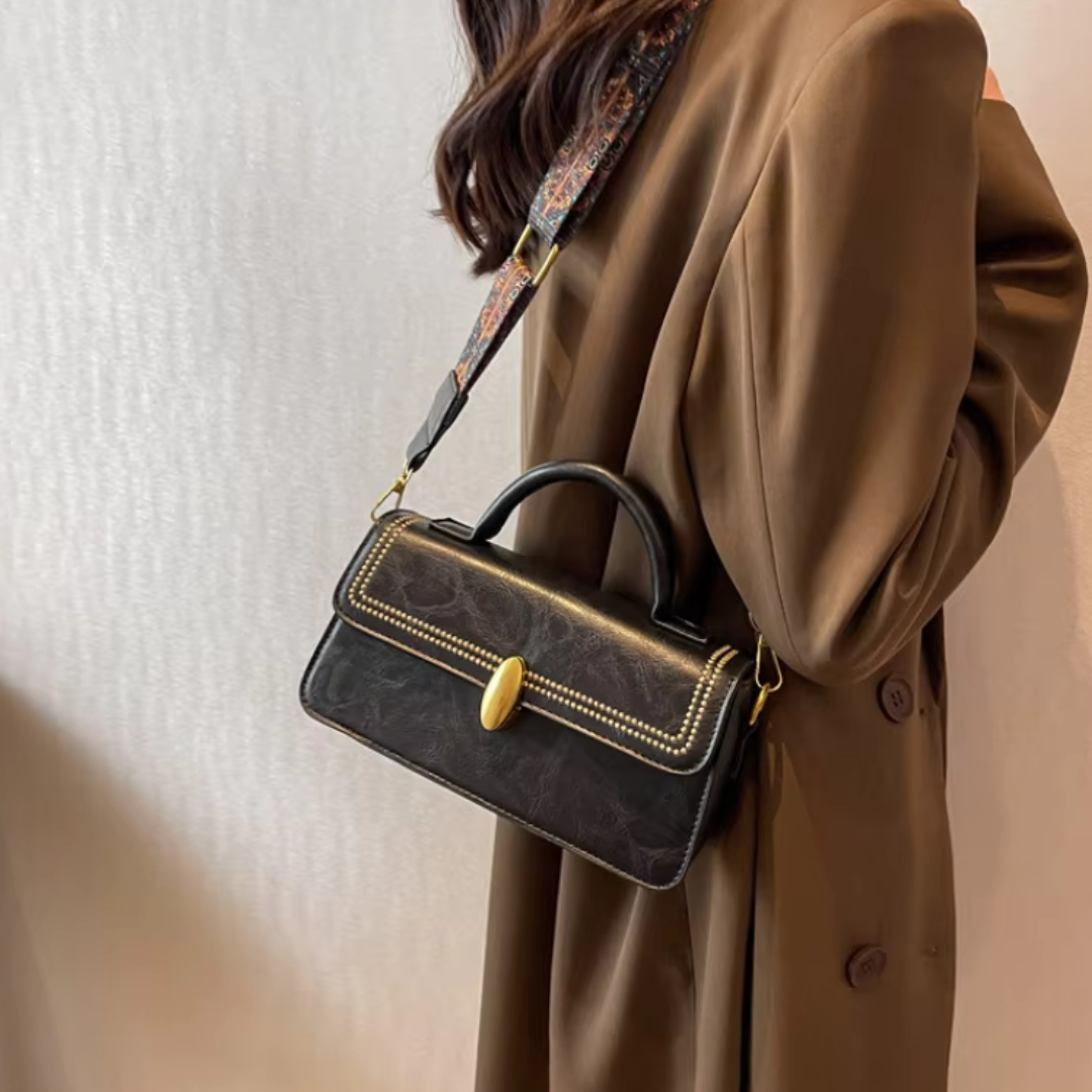 Retro Umhängetasche für Damen ⎜Stilvolle Tasche mit goldenen Details
