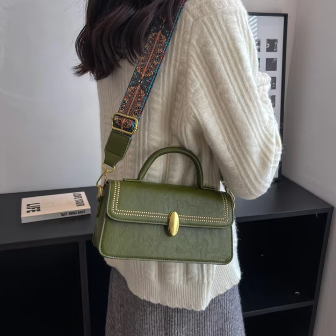 Retro Umhängetasche für Damen ⎜Stilvolle Tasche mit goldenen Details