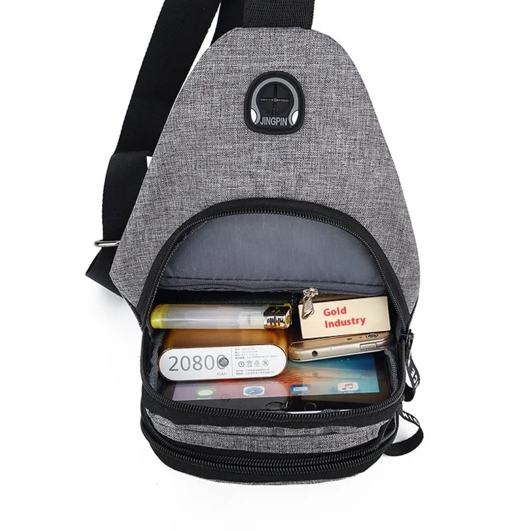 Umhängetasche für Herren ⎜ Leichte Schultertasche aus Oxford-Stoff mit Kopfhöreröffnung und Reißverschluss