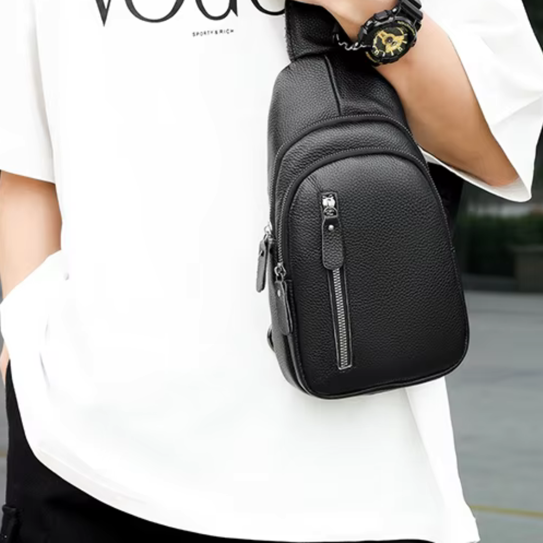 Brusttasche aus Leder für Herren ⎜ Crossbody-Design mit großer Kapazität und mehreren Reißverschlussfächern