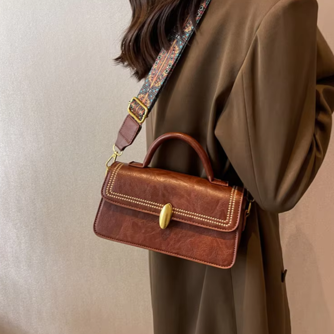 Retro Umhängetasche für Damen ⎜Stilvolle Tasche mit goldenen Details