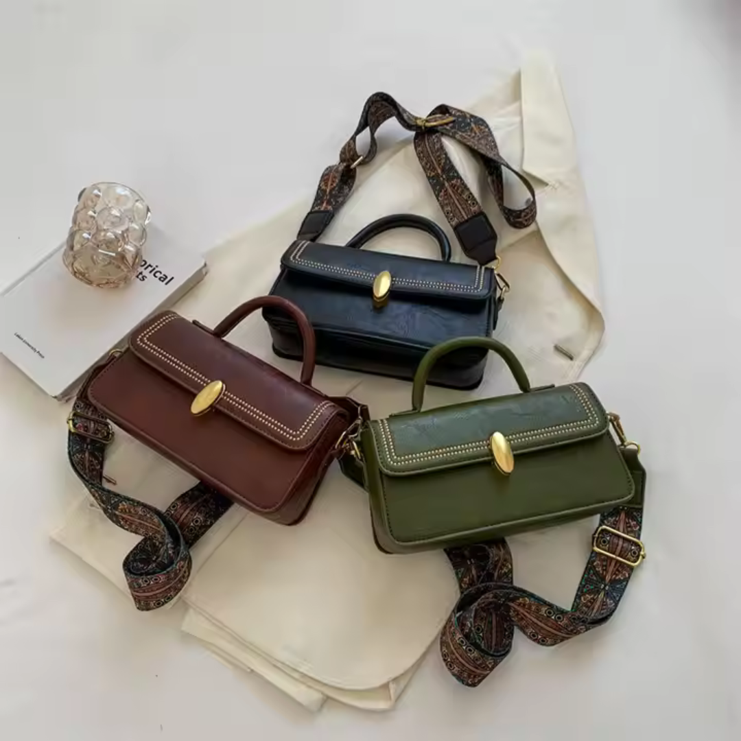 Retro Umhängetasche für Damen ⎜Stilvolle Tasche mit goldenen Details