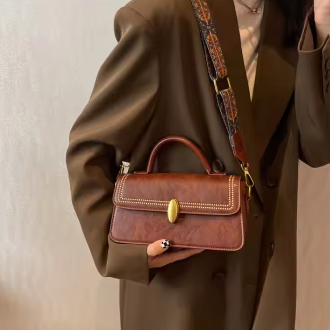 Retro Umhängetasche für Damen ⎜Stilvolle Tasche mit goldenen Details