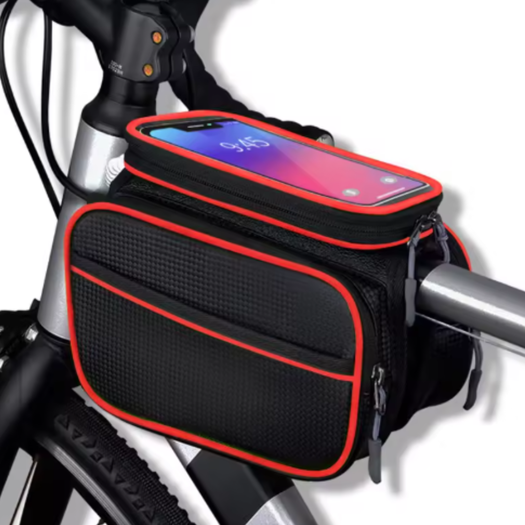 Fahrrad-Rahmentasche mit Handyfach ⎜ Wasserdichte Oberrohrtasche mit Stauraum und Touchscreen-Fenster