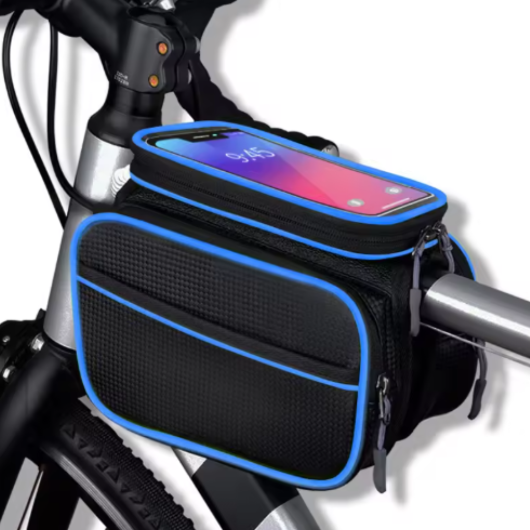 Fahrrad-Rahmentasche mit Handyfach ⎜ Wasserdichte Oberrohrtasche mit Stauraum und Touchscreen-Fenster