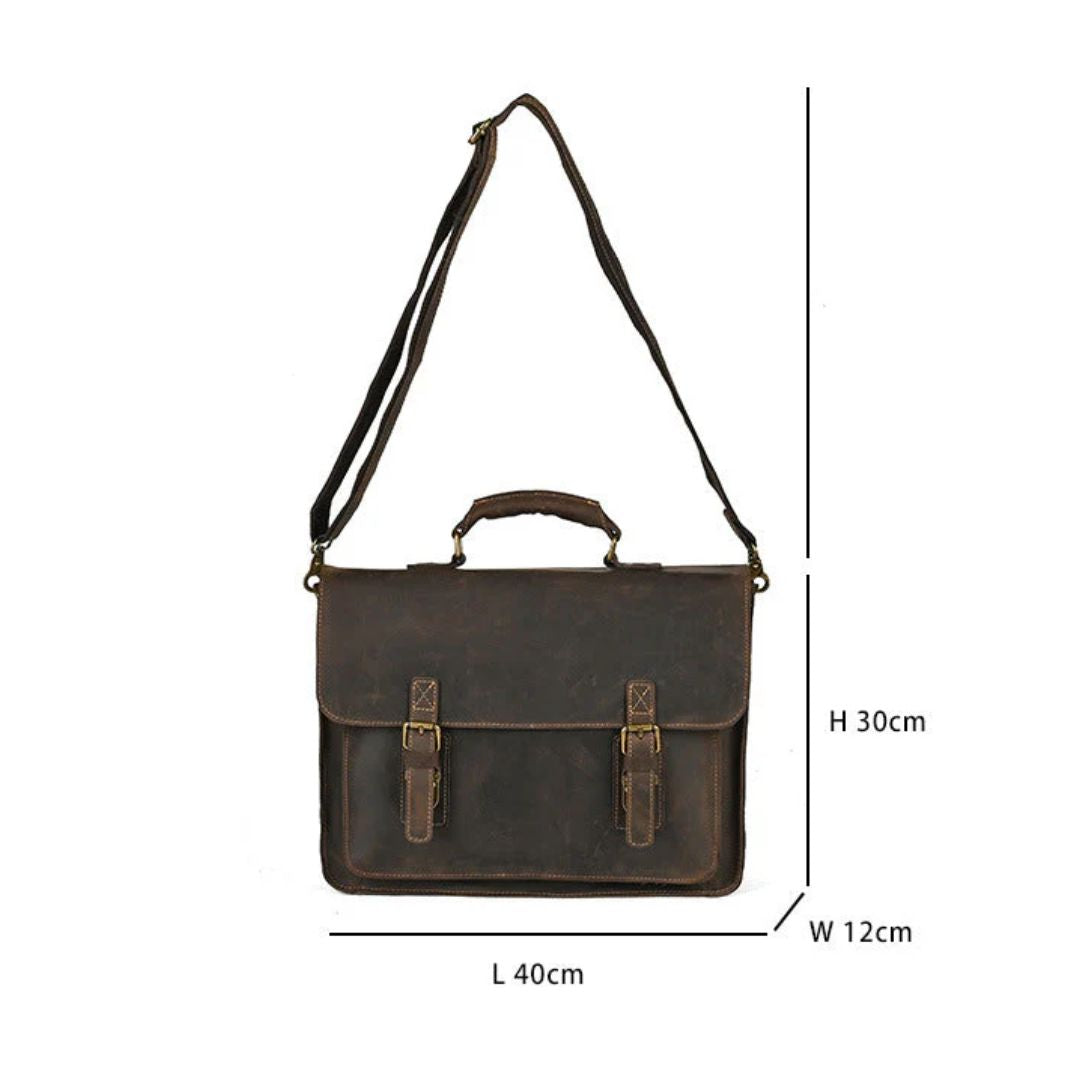 Laptoptasche aus Leder für Herren ⎜ Robuste Umhängetasche mit Schnallenverschluss und gepolstertem Innenfach