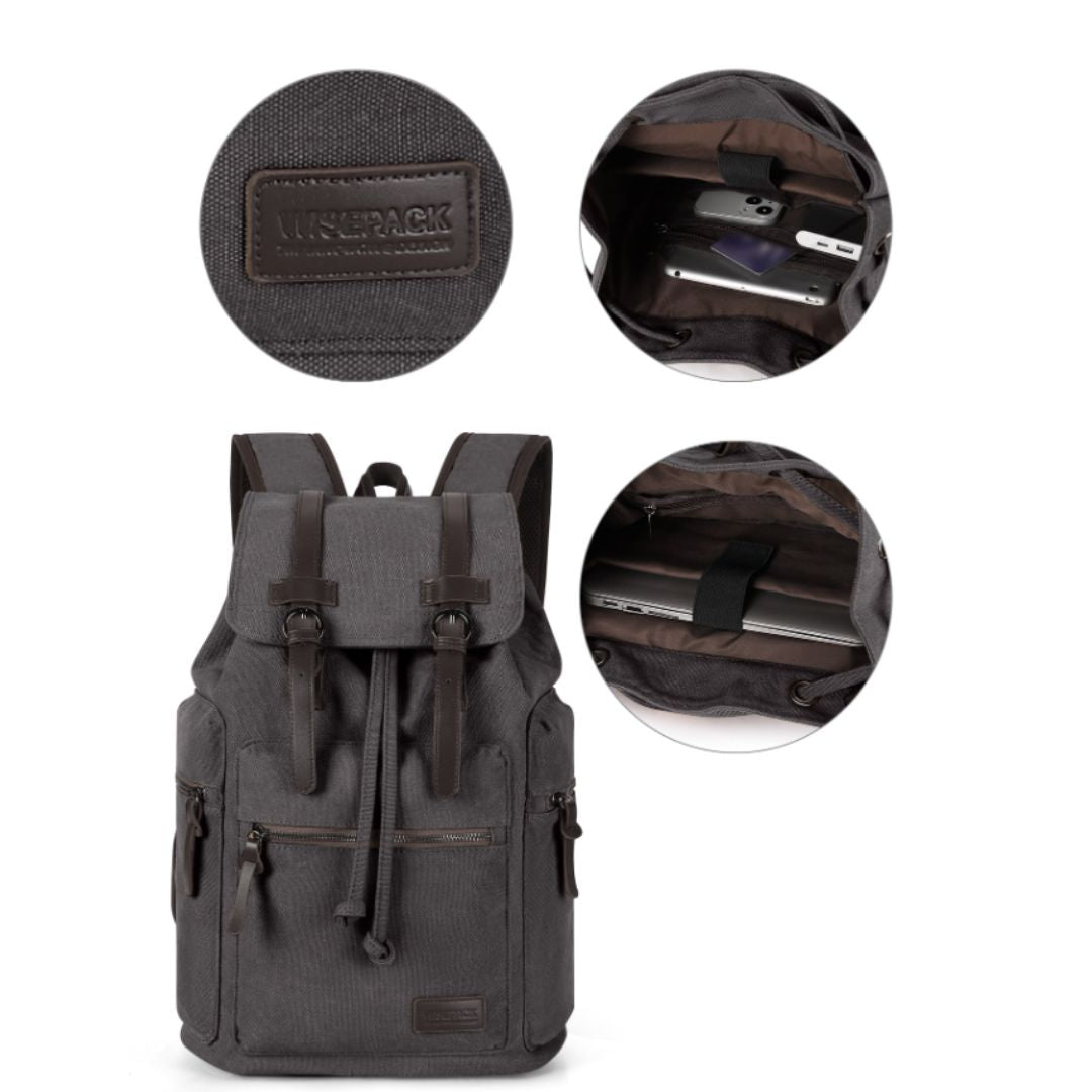 Retro Rucksack für Herren ⎜ Robuster Canvas-Rucksack mit mehreren Fächern für Alltag und Freizeit