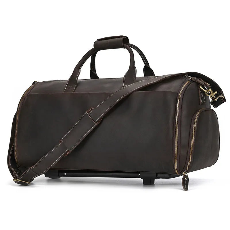 Reisetasche aus Leder ⎜ Große Kapazität mit Rollfunktion für komfortable Reisen