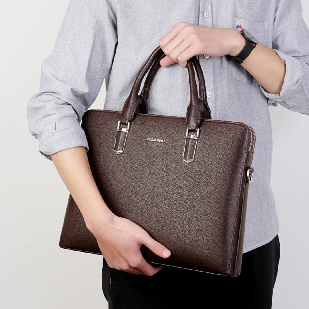 Herren Handtasche ⎜ Edle Echtleder-Aktentasche mit Großem Stauraum und Doppelreißverschluss