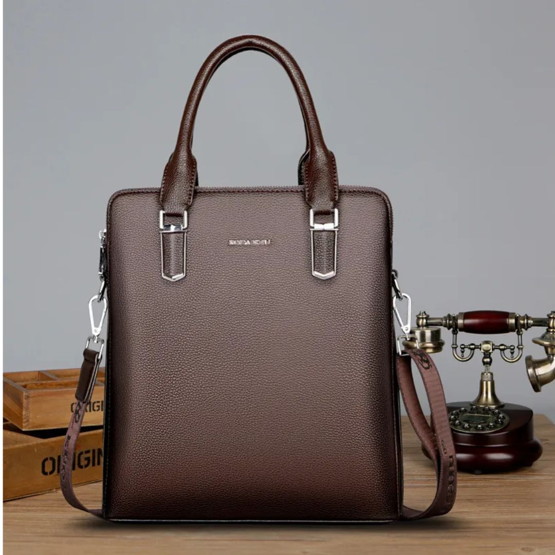 Herren Handtasche ⎜ Edle Echtleder-Aktentasche mit Großem Stauraum und Doppelreißverschluss