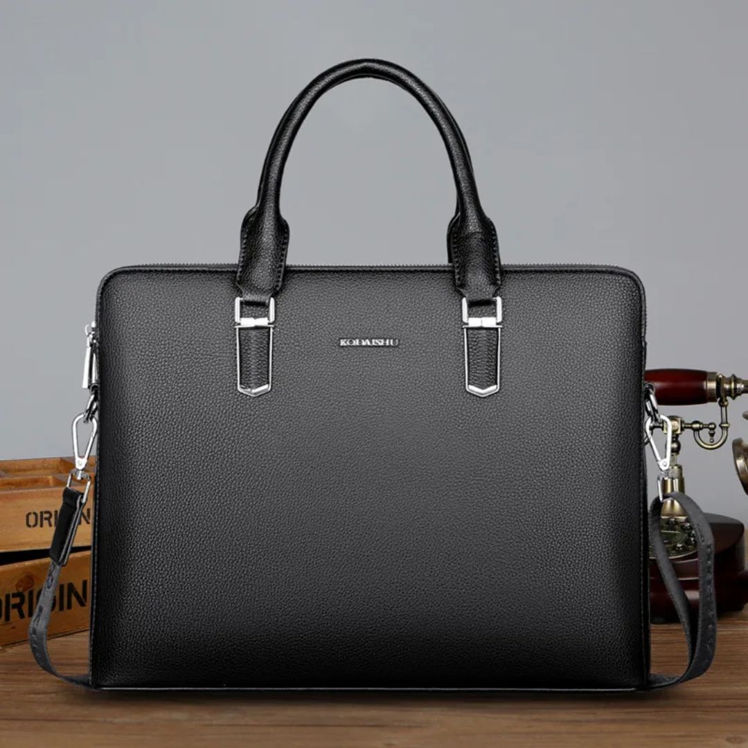 Herren Handtasche ⎜ Edle Echtleder-Aktentasche mit Großem Stauraum und Doppelreißverschluss