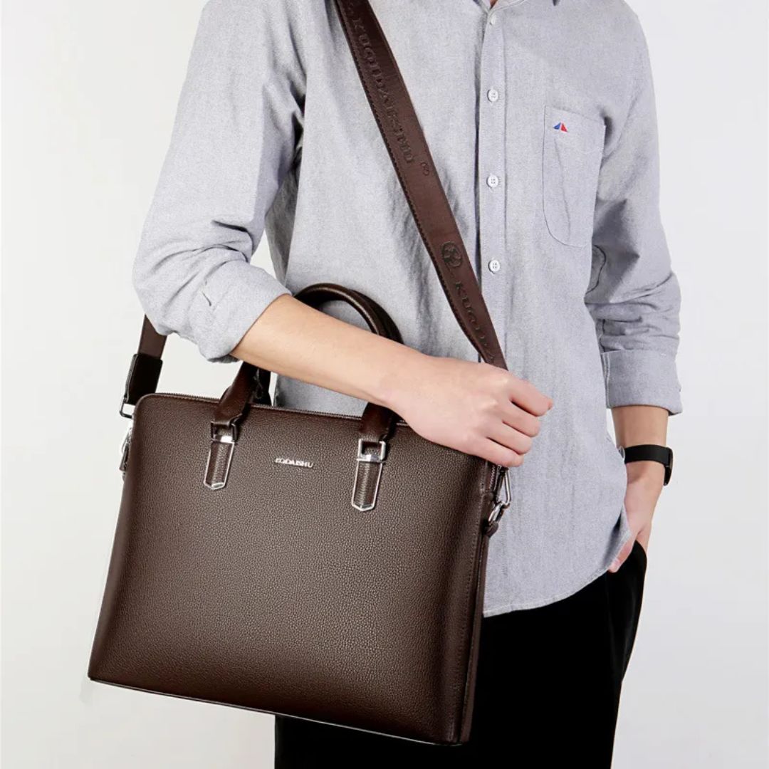 Herren Handtasche ⎜ Edle Echtleder-Aktentasche mit Großem Stauraum und Doppelreißverschluss