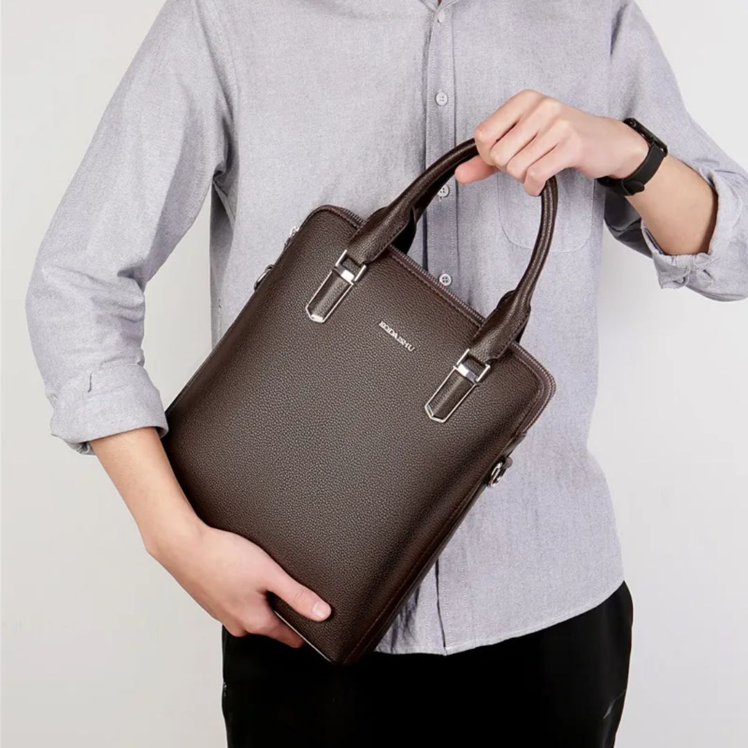 Herren Handtasche ⎜ Edle Echtleder-Aktentasche mit Großem Stauraum und Doppelreißverschluss