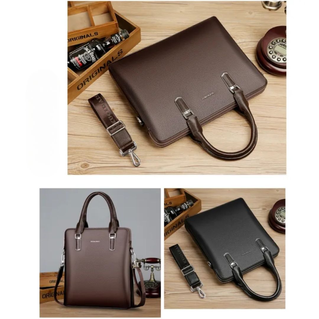 Herren Handtasche ⎜ Edle Echtleder-Aktentasche mit Großem Stauraum und Doppelreißverschluss