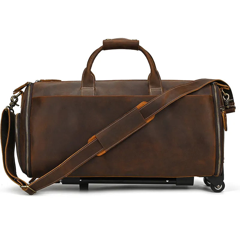 Reisetasche aus Leder ⎜ Große Kapazität mit Rollfunktion für komfortable Reisen