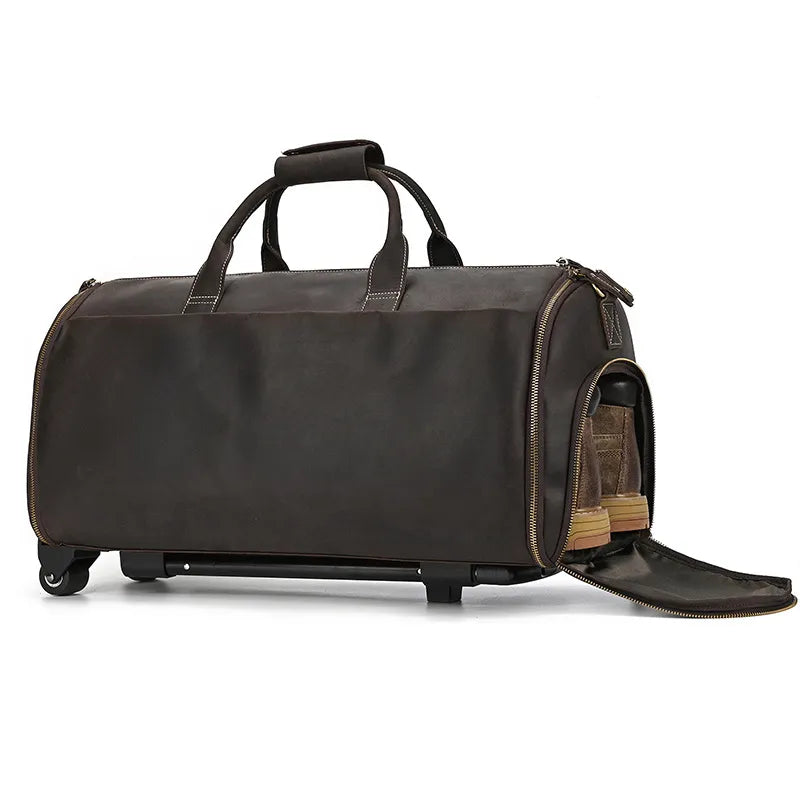 Reisetasche aus Leder ⎜ Große Kapazität mit Rollfunktion für komfortable Reisen