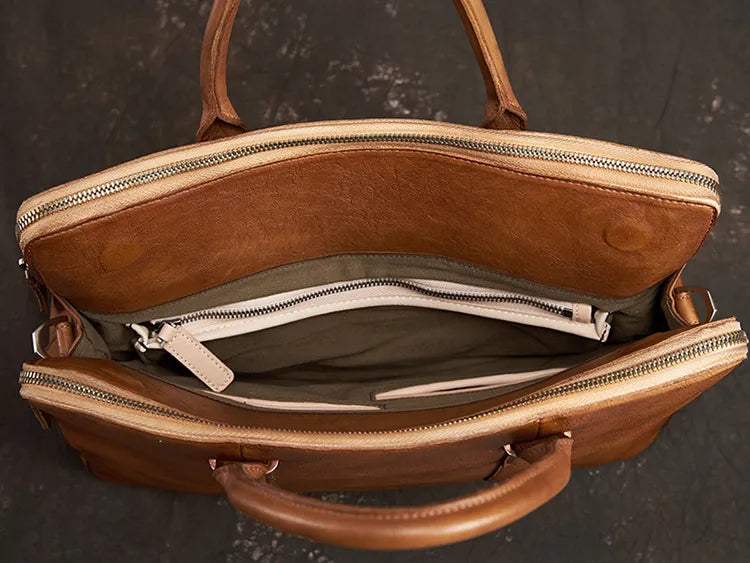 Leder Aktentasche für Herren ⎜ Edle Tasche aus pflanzlich gegerbtem Leder für Business und Freizeit