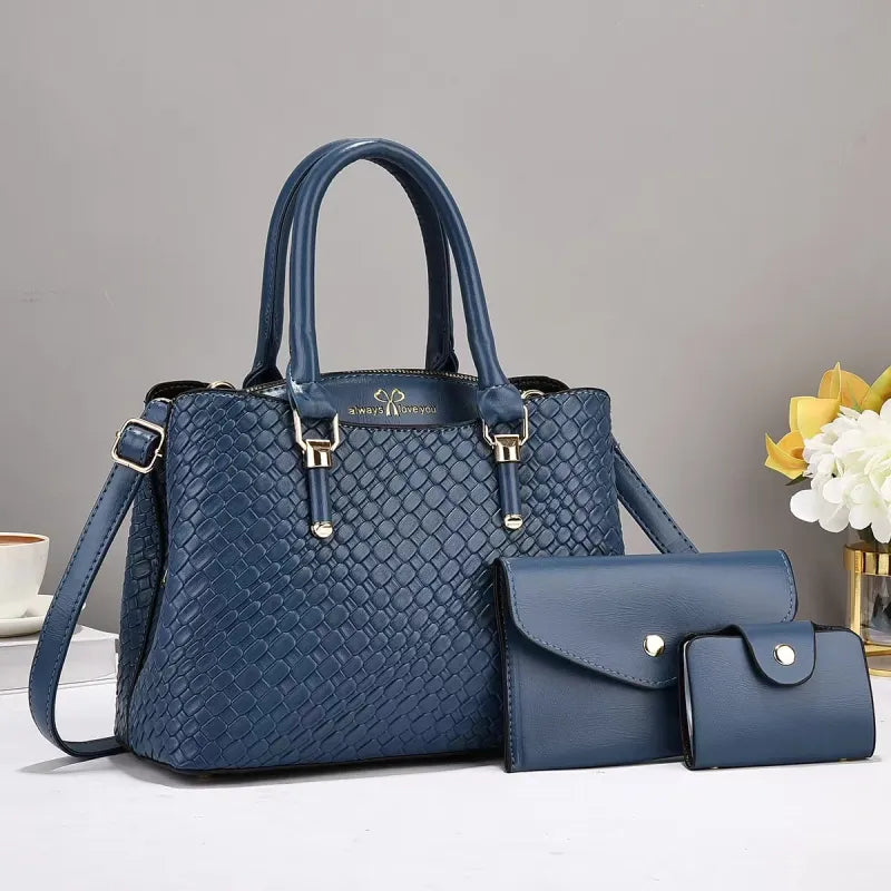 Geflochtenes Drei-Teile Set ⎜ Stilvolle Handtasche mit großer Kapazität und praktischen Accessoires