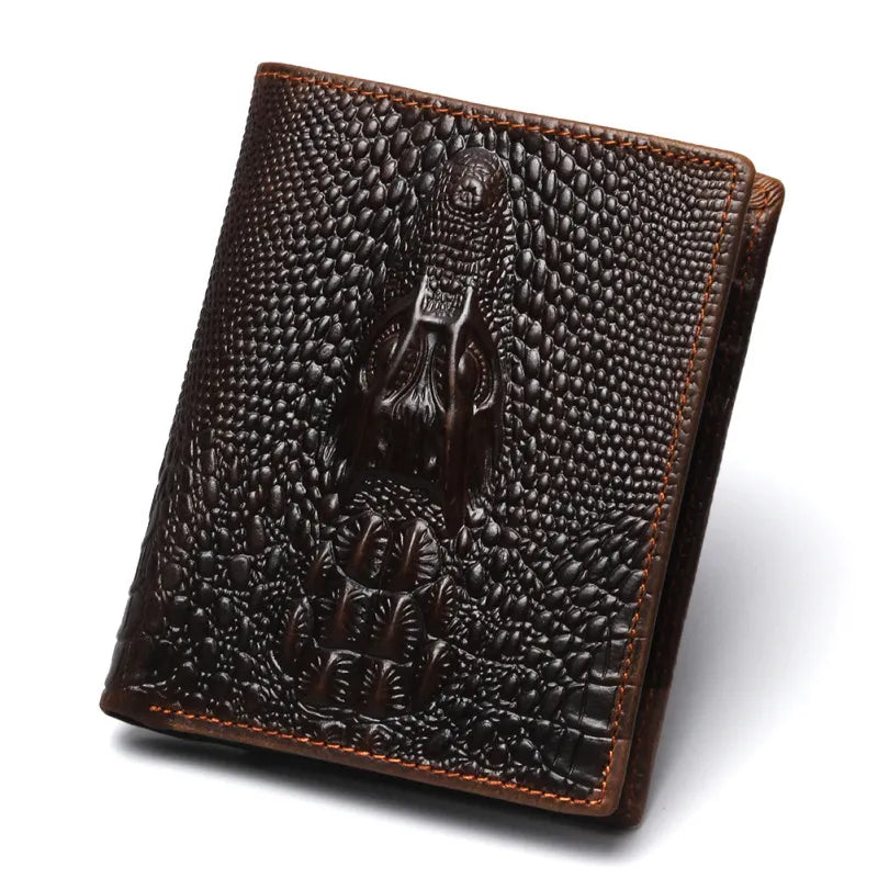 Herren Geldbörse im Krokodildesign ⎜ Robuste Retro-Brieftasche aus geprägtem Leder