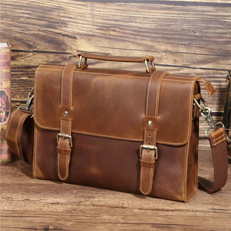 Leder Aktentasche für Herren ⎜ Vintage Business-Tasche mit Laptopfach und verstellbarem Schultergurt