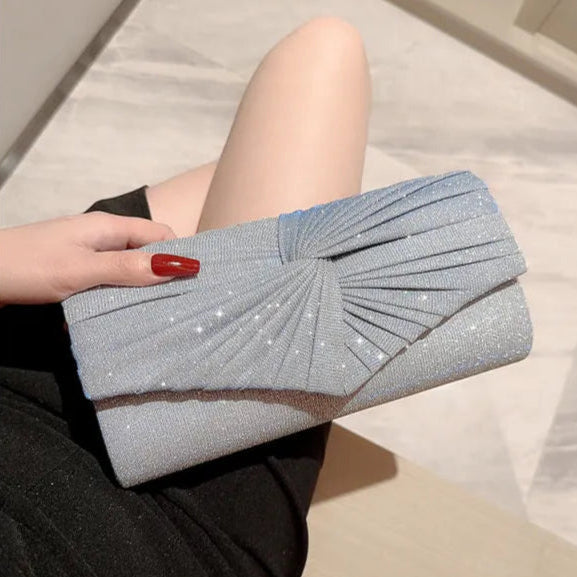 Abend Clutch Tasche ⎜ Glitzerndes Design mit plissiertem Stoff und eleganter Form