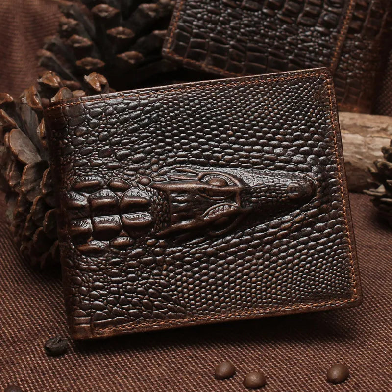 Herren Geldbörse im Krokodildesign ⎜ Robuste Retro-Brieftasche aus geprägtem Leder