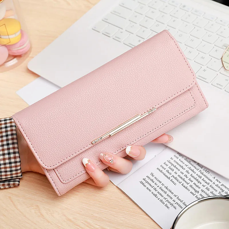 Damen Geldbörse im Tri-Fold Design ⎜ Kompakte Brieftasche mit Litchi-Muster und praktischem Innenfach-System
