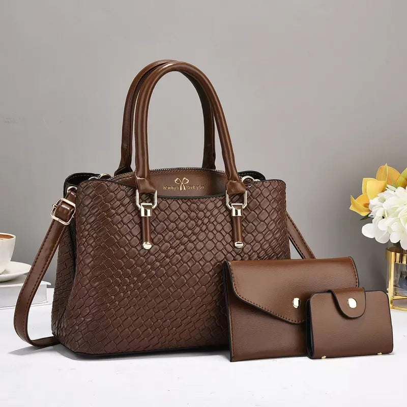 Geflochtenes Drei-Teile Set ⎜ Stilvolle Handtasche mit großer Kapazität und praktischen Accessoires