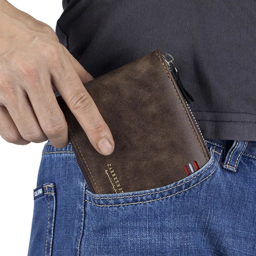 Herren Geldbörse mit Reißverschluss ⎜ Kompakte Tri-Fold Brieftasche mit Kartenfächern und Scheinfach