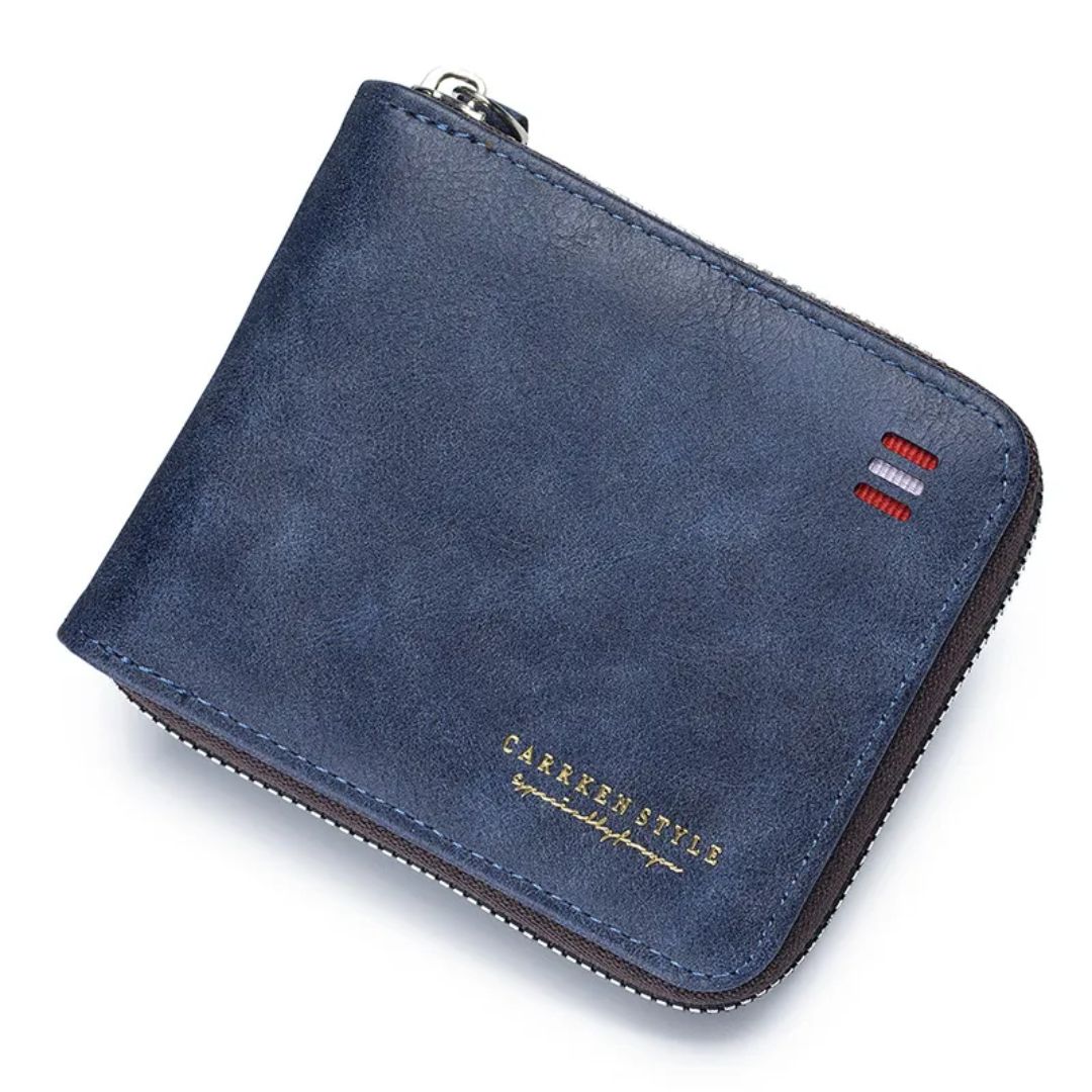 Herren Geldbörse mit Reißverschluss ⎜ Kompakte Tri-Fold Brieftasche mit Kartenfächern und Scheinfach