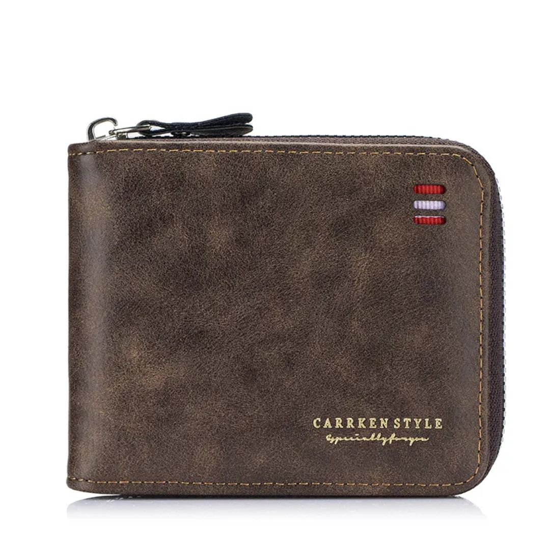 Herren Geldbörse mit Reißverschluss ⎜ Kompakte Tri-Fold Brieftasche mit Kartenfächern und Scheinfach