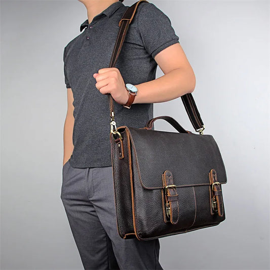 Laptoptasche für Herren ⎜ Retro Aktentasche aus Echtleder mit praktischen Fächern und Schultergurt
