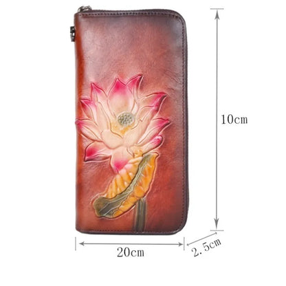 Damen Geldbörse mit Reißverschluss ⎜ Langes Design mit mehreren Kartenfächern und retrofarbenem Blumenmuster