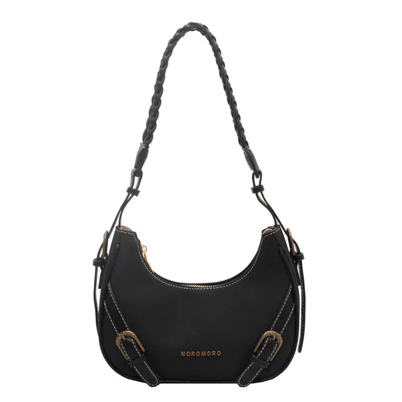Retro Schultertasche ⎜ Modisches Design mit geflochtenem Henkel und praktischen Riemenverschlüssen