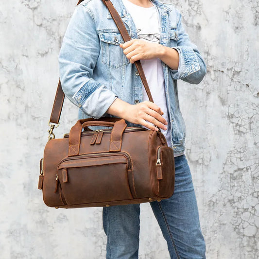 Leder Reisetasche für Herren ⎜ Robuste Handgefertigte Reisetasche mit großem Stauraum