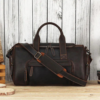 Reisetasche aus Leder ⎜ Große Kapazität mit praktischem Schultergurt und Retro-Design