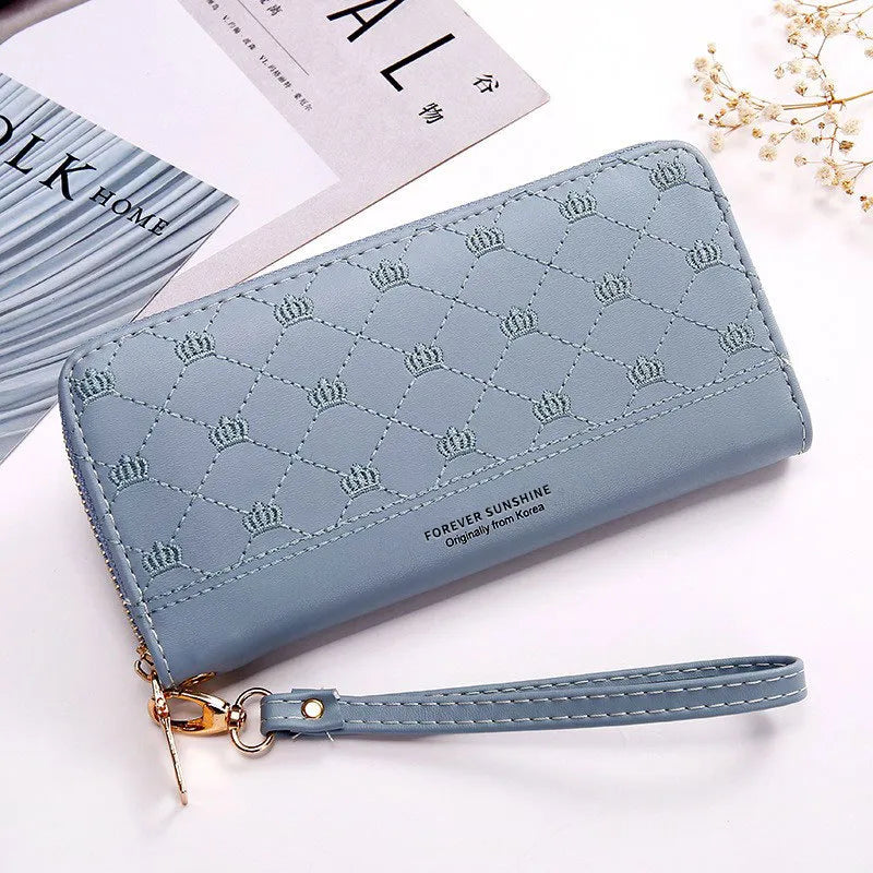 Damen Clutch mit Krone-Stickerei ⎜ Langer Reißverschluss und praktisches Design mit Handgelenkband