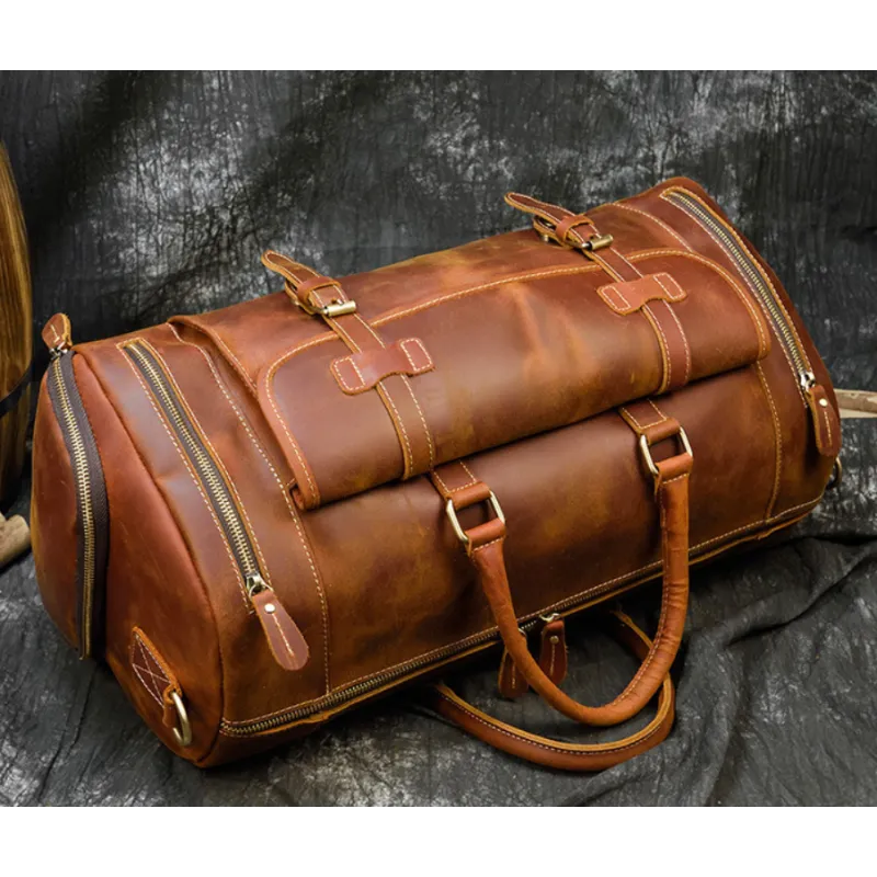 Reisetasche für Herren aus Leder ⎜ Vintage Weekender mit Schultergurt und großem Stauraum