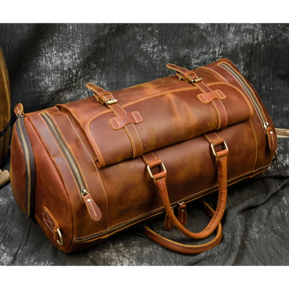 Reisetasche für Herren aus Leder ⎜ Vintage Weekender mit Schultergurt und großem Stauraum
