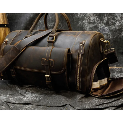 Reisetasche für Herren aus Leder ⎜ Vintage Weekender mit Schultergurt und großem Stauraum