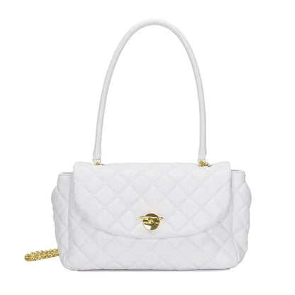 Schultertasche für Damen ⎜ Modische Handtasche im Rauten-Design mit goldener Kette und praktischem Verschluss