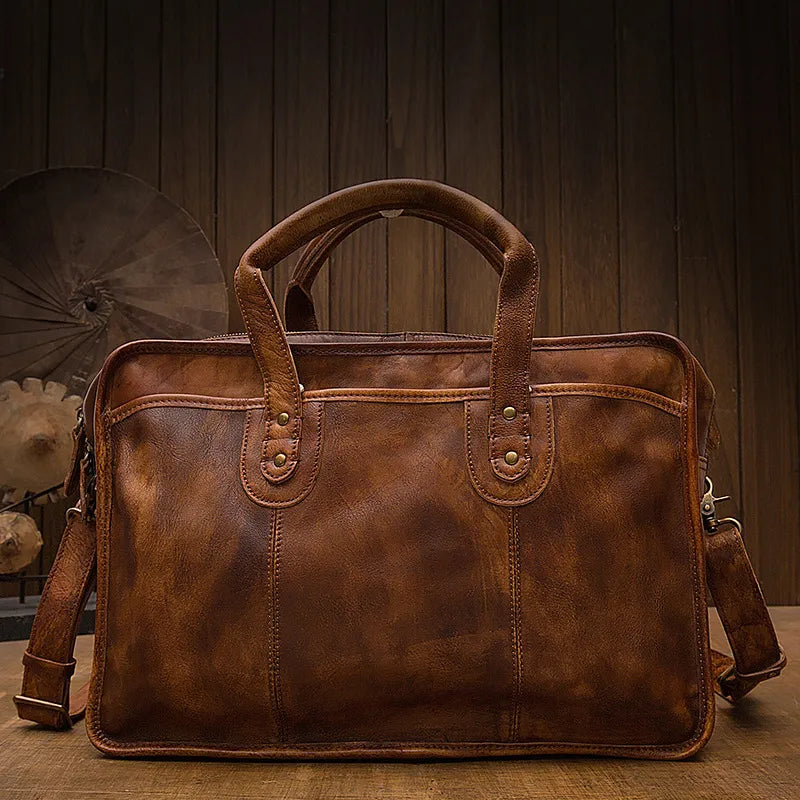 Laptoptasche aus Echtleder ⎜ Vintage Aktentasche mit viel Stauraum und robustem Design