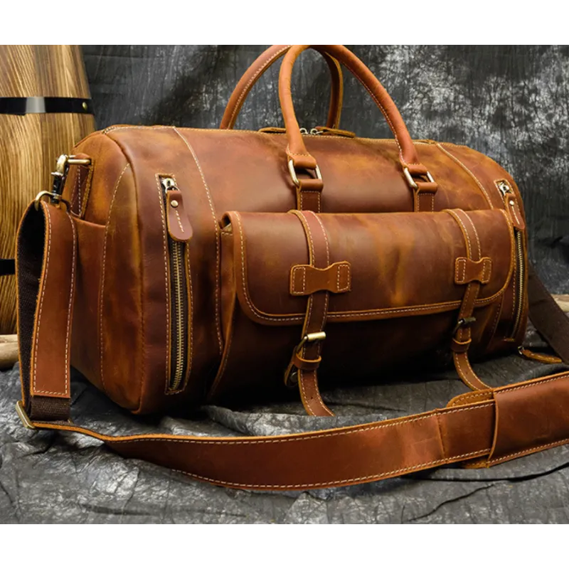 Reisetasche für Herren aus Leder ⎜ Vintage Weekender mit Schultergurt und großem Stauraum