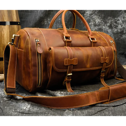 Reisetasche für Herren aus Leder ⎜ Vintage Weekender mit Schultergurt und großem Stauraum