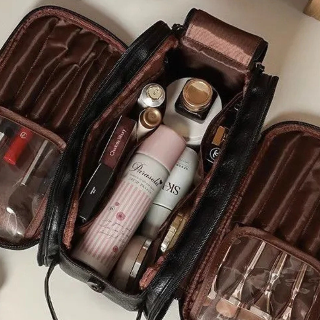 Kosmetiktasche für Damen ⎜ Große Reise-Tasche mit Doppelreißverschluss und Wasserabweisendem Material
