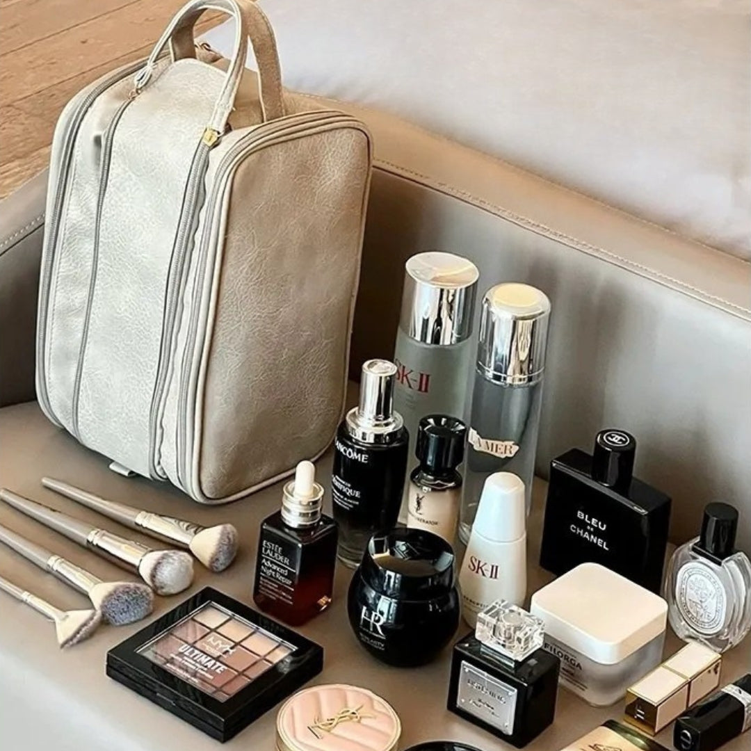 Kosmetiktasche für Damen ⎜ Große Reise-Tasche mit Doppelreißverschluss und Wasserabweisendem Material