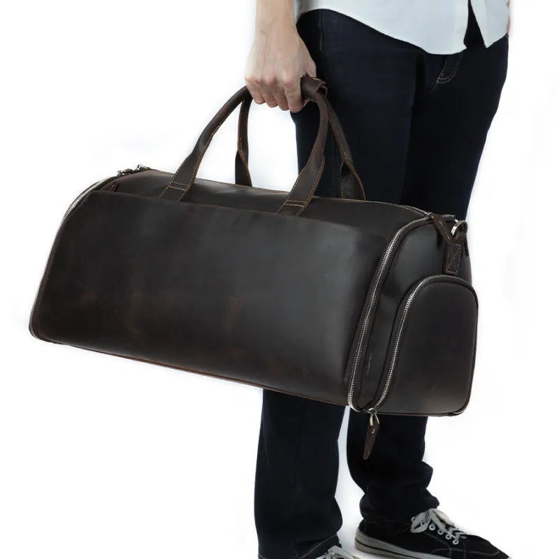 Reisetasche aus Leder ⎜ Große Kapazität mit praktischem Schultergurt und Retro-Design